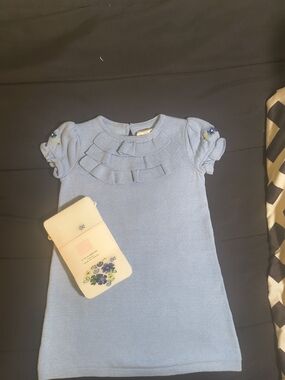 Janie and Jack Light Blue Ruffle Yoke Knit Dress